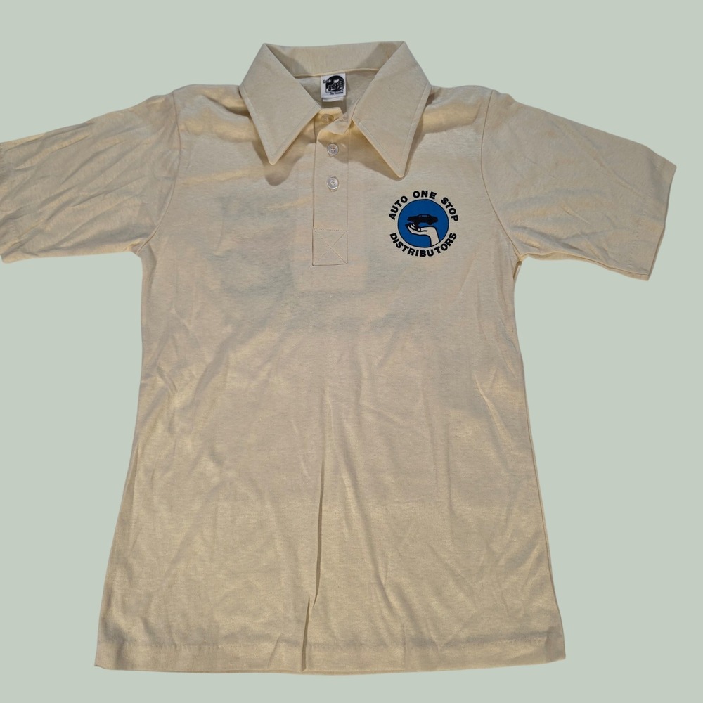 Vtg 70s 80s Blaupunkt Car Radio Stereo Polo Shirt Racing Cream Dagger Collar M